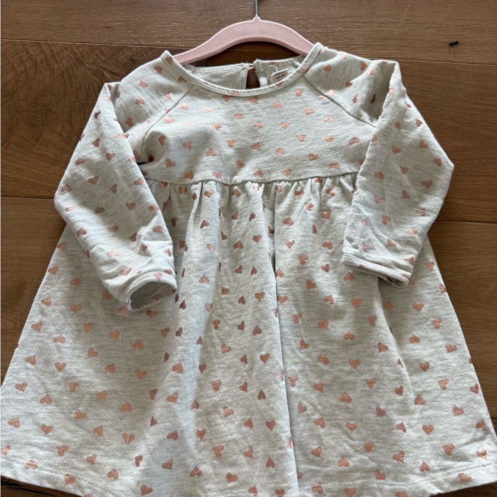 Heart Patterned Cream Kids Dress